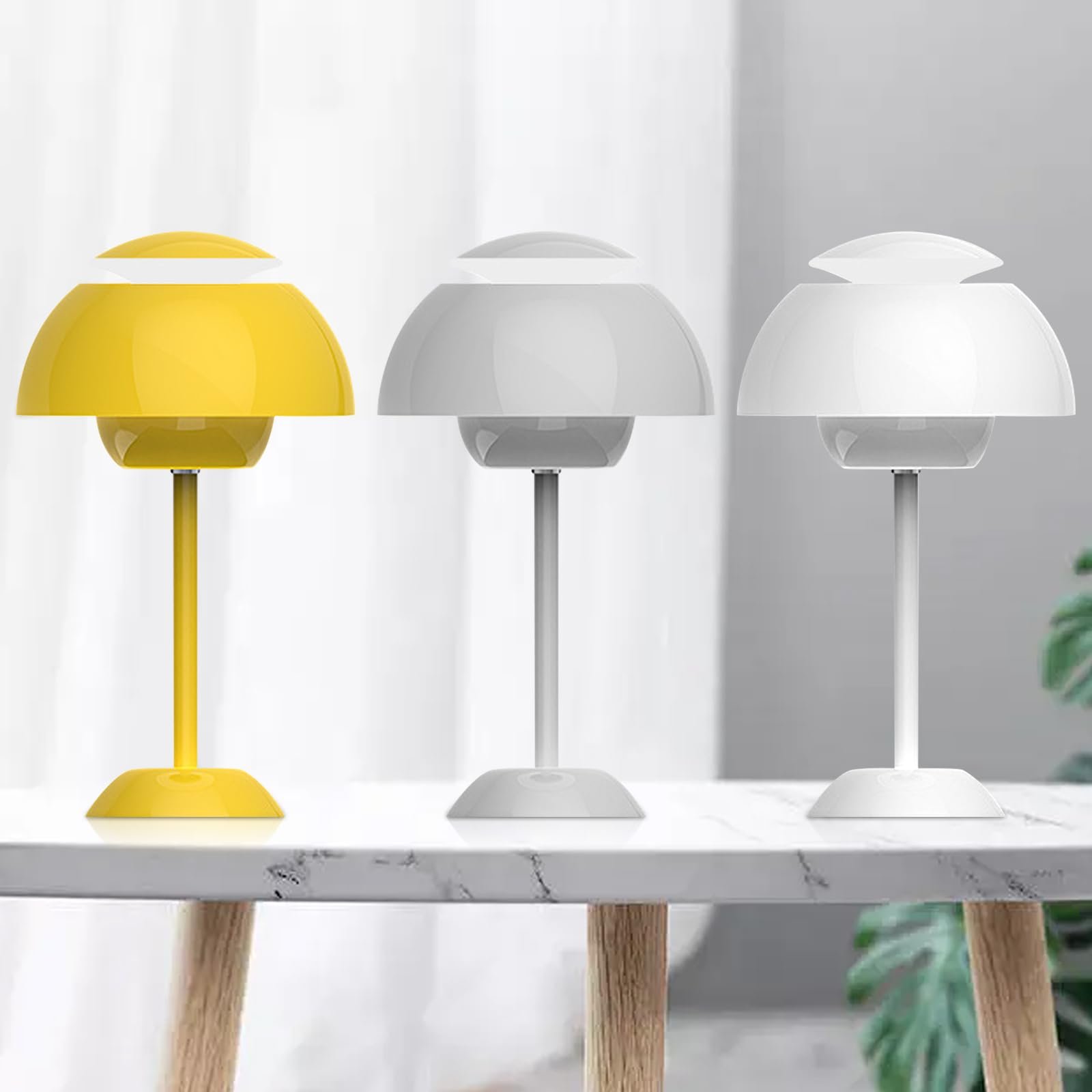 Настільна лампа LUPATDY Mushroom LED акумуляторна Touch 3 рівні яскравості Золотисто-жовта, фото №7