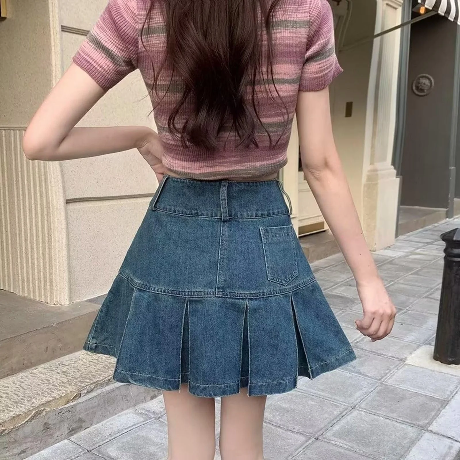 Джинсова спідниця Y2K Жіноча спідниця з високою талією Плісирована, фото №6