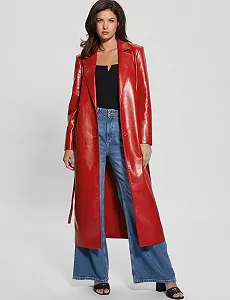 Жіноче шкіряне пальто Guess Червоний - S - Фото 1