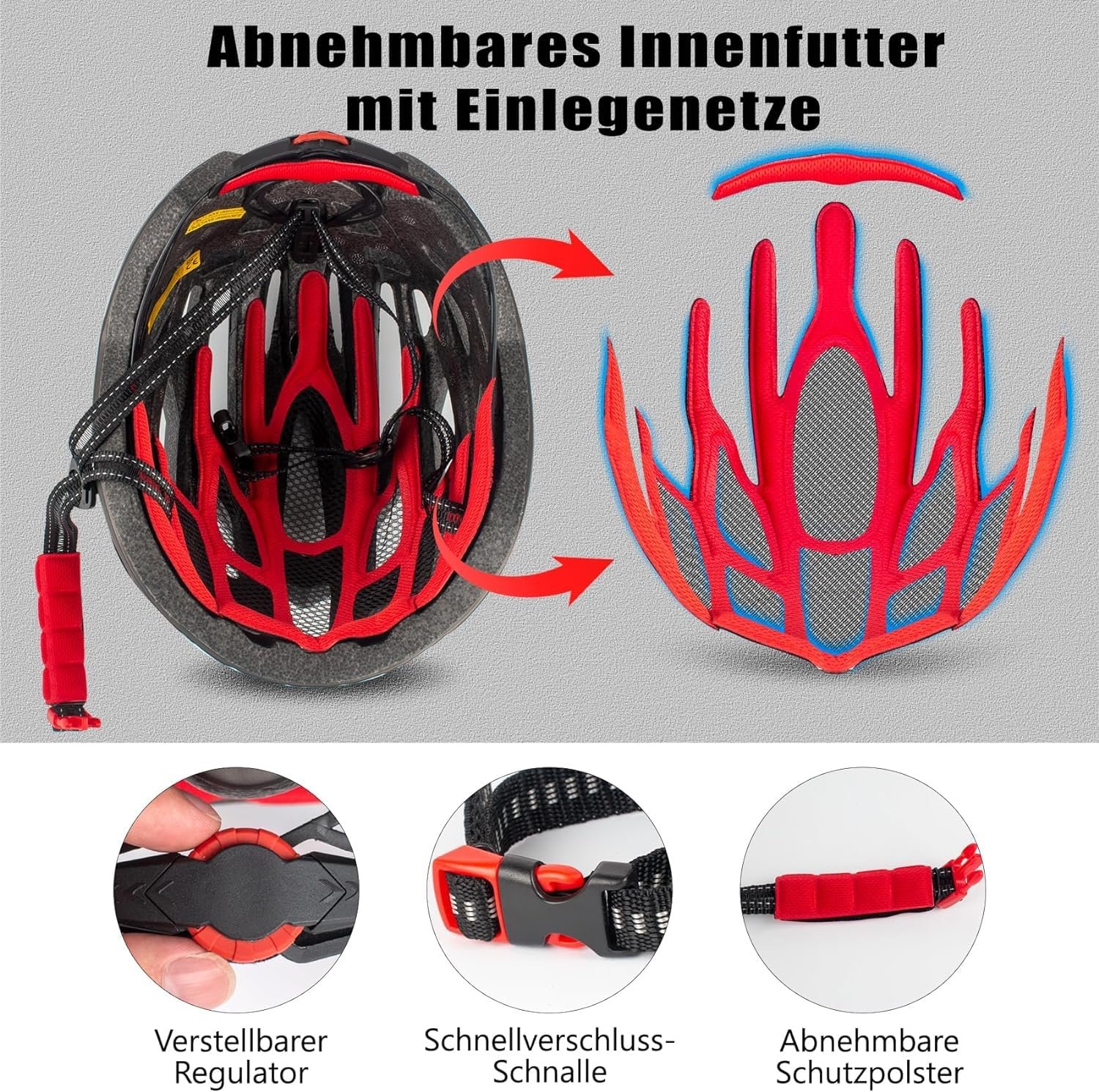 Шолом велосипедний KINGLEAD MTB з магнітним візором, регульований, легкий, для скейтерів, вбудований світлодіодний задній ліхтар, фото №7
