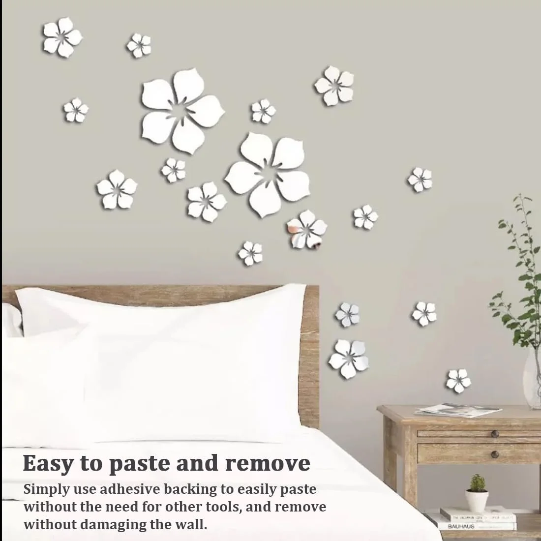 Наклейки на стену зеркальные 18 штук Акриловые цветы Серебристые, фото №3