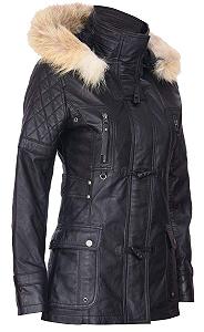 Куртка парка кожаная стеганая Infinity Leather Женская со съемным капюшоном XS synthetic.ua - Фото 1