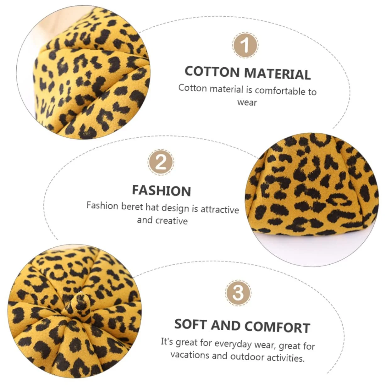 Берет OATIPHO з леопардовим принтом Жовтий, фото №5 Берет OATIPHO з леопардовим принтом Жовтий, фото №5