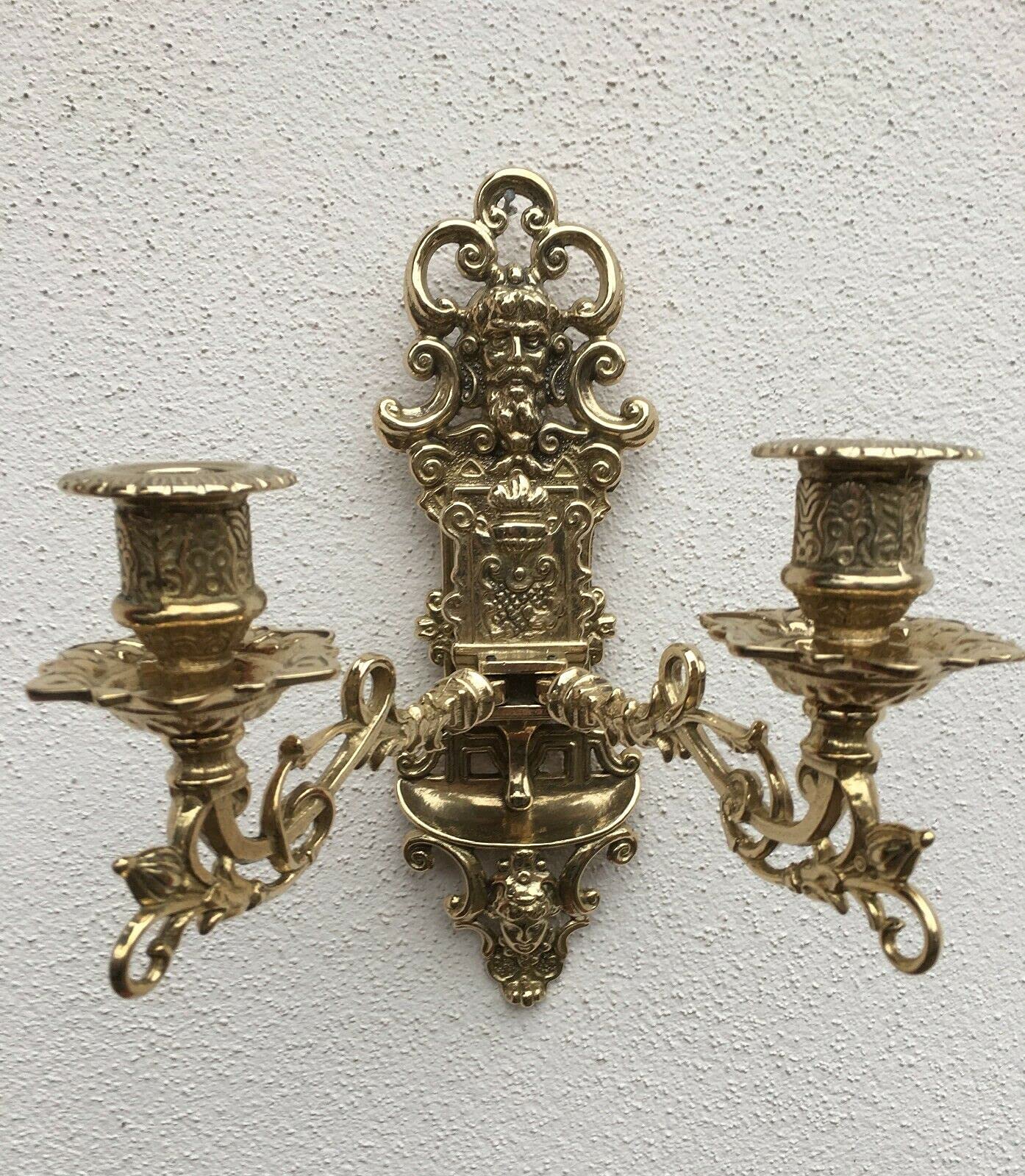 Канделябр настенный антикварный держатель для свечей фортепианный люстра латунный поворачивающийся 2 руки 82-262, фото №7