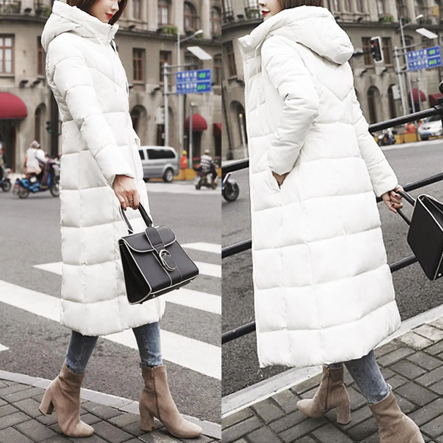 Жіноча вітрозахисна пухова куртка з капюшоном Довга зимова стьобана, фото №5 Жіноча вітрозахисна пухова куртка з капюшоном Довга зимова стьобана, фото №5