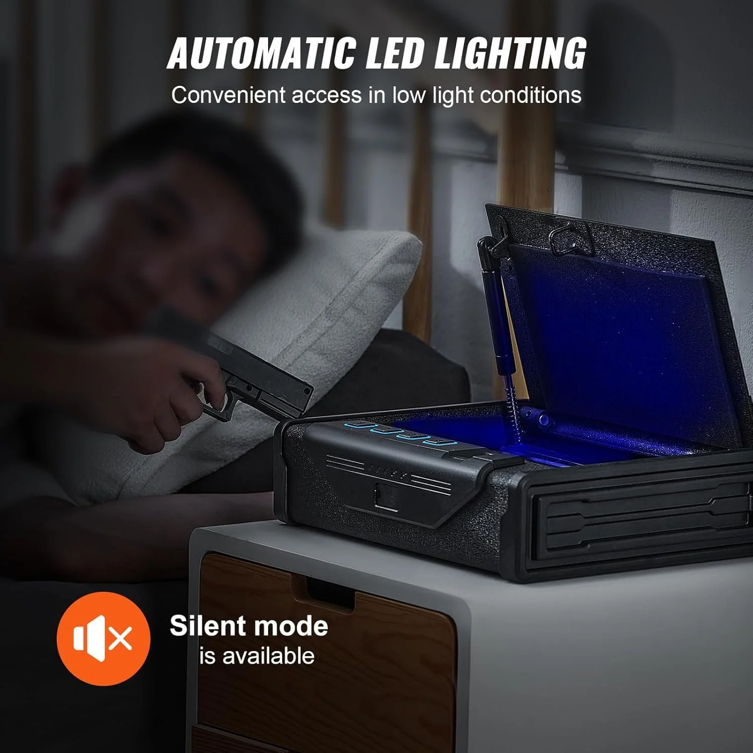 Біометричний сейф для пістолетів VEVOR SS-SQH01 Black, фото №5 Біометричний сейф для пістолетів VEVOR SS-SQH01 Black, фото №5