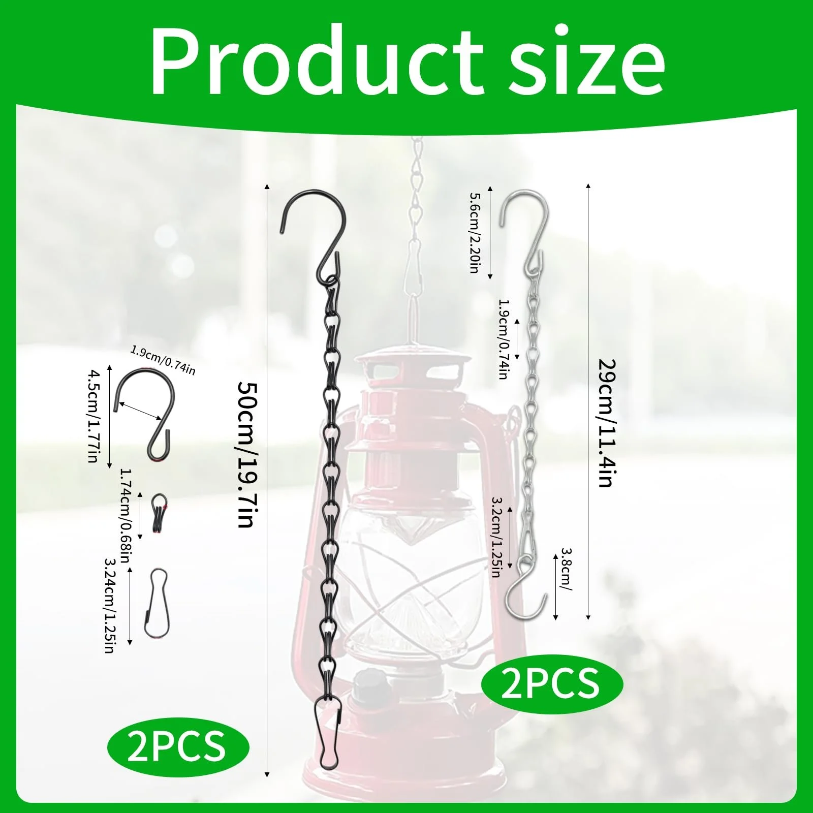 Ланцюги для підвісних кошиків із гачками 50 см 4 шт чорні металеві, фото №2