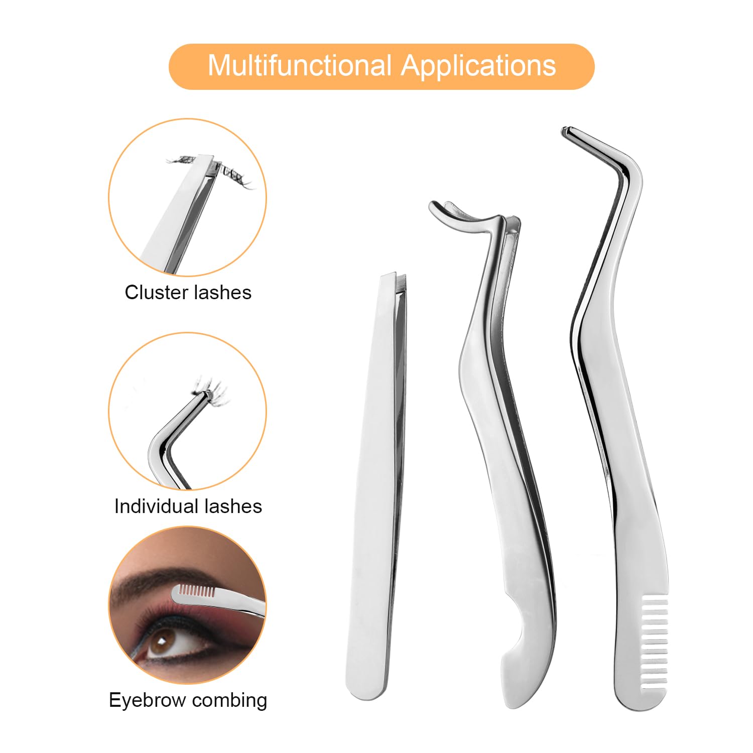 Набір Eyelash Applicator Сталеві пінцети Додатки для вій Сріблястий, фото №3