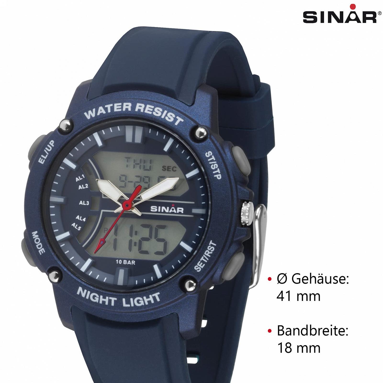 Годинник SINAR Youth Sports Boys Аналогово-цифровий кварцовий 10 Bar з 5 сигналами тривоги, EL підсвічуванням та силіконовим ремінцем Темно-синій Сірий XW-27-2, фото №5