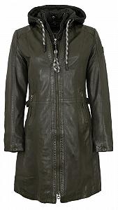 Шкіряне пальто з капюшоном Gipsy by Mauritius Lamb Nappa оливкового кольору - Фото 1