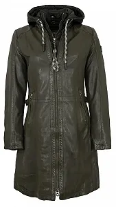 Кожаное пальто Gipsy by Mauritius Женское с капюшоном Lamb Nappa Olive - Фото 1