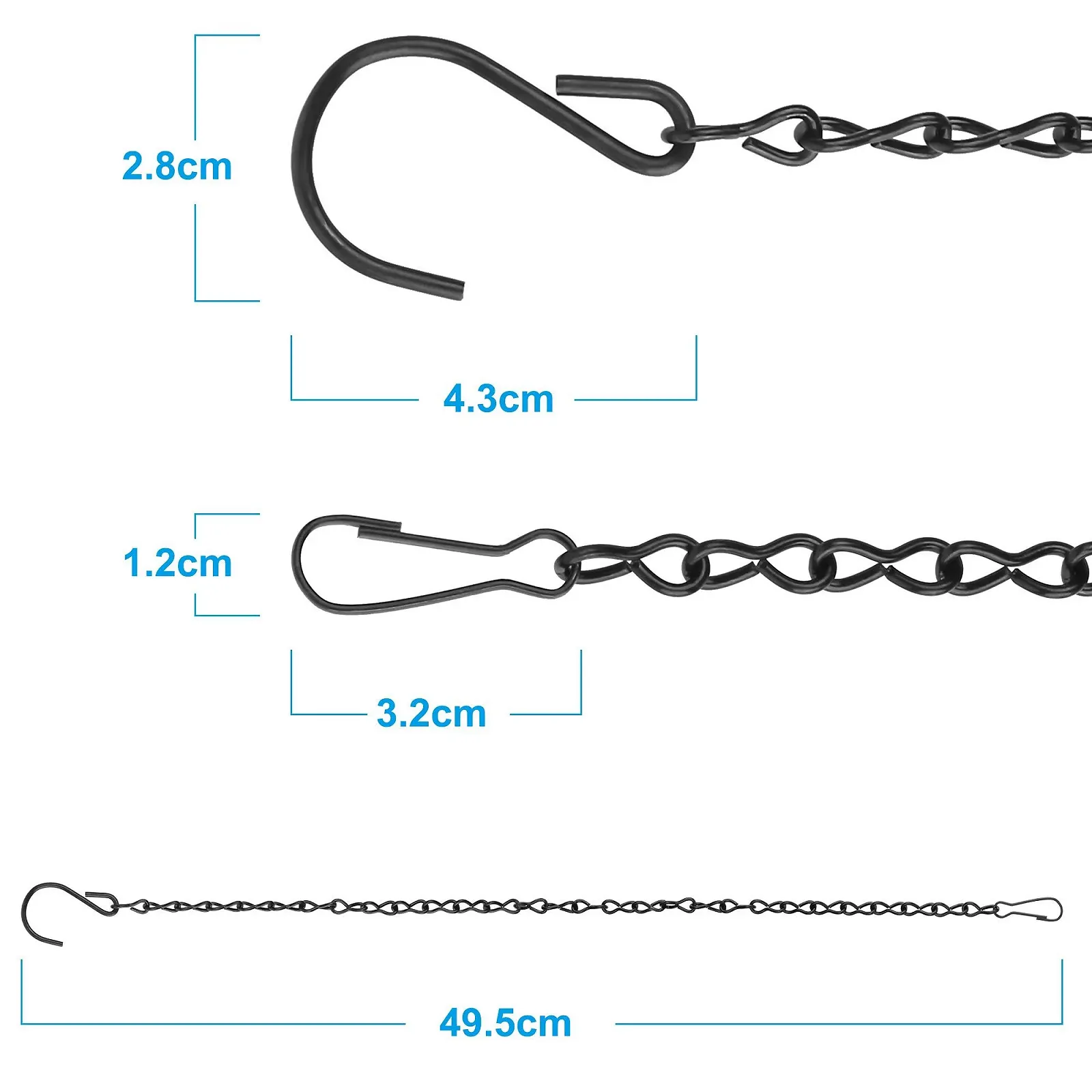 Ланцюги для підвісних кошиків 6 шт. 50 см металеві з гачками, фото №3