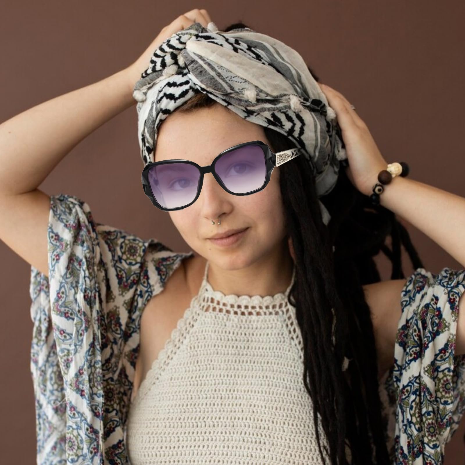 Сонячні окуляри CYXZMYA Ретро Поляризовані лінзи UV400 Гламурний стиль Чорний (4 шт.), фото №4