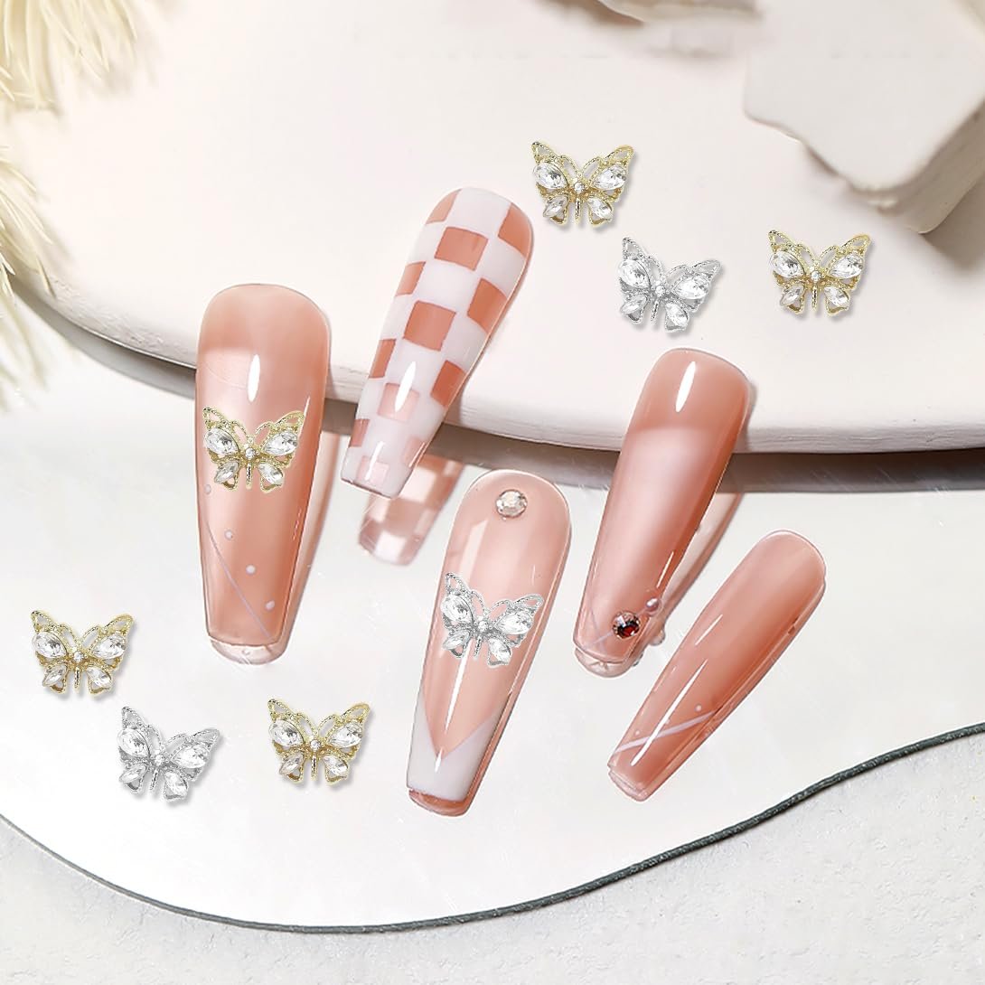 Прикраса для нігтів 3D Метелик, блискучих каменів сріблястого кольору, фото №7