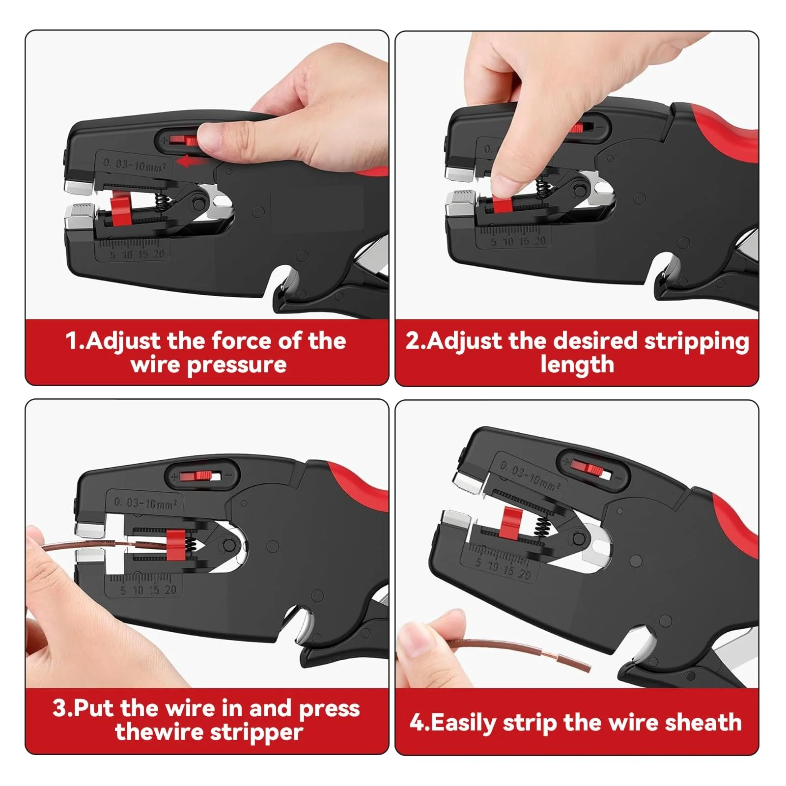 Автоматический стриппер 2-в-1 0.3-10 мм² с ограничителем длины, фото №4