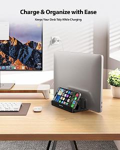 Вертикальная Подставка для Ноутбука AboveTEK до 17.3 дюймов, 4 в 1, 3 Слота, Нескользящие Силиконовые Накладки, Черный synthetic.ua - Фото 1