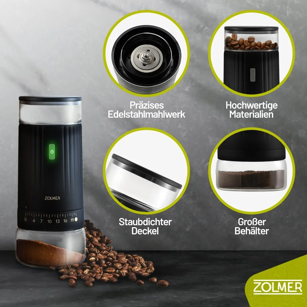 Електрична кавомолка з конічною млинком, USB акумуляторна, 15 рівнів помелу, регульована, для еспресо та спецій, тихий двигун, компактна та проста в чищенні, фото №6