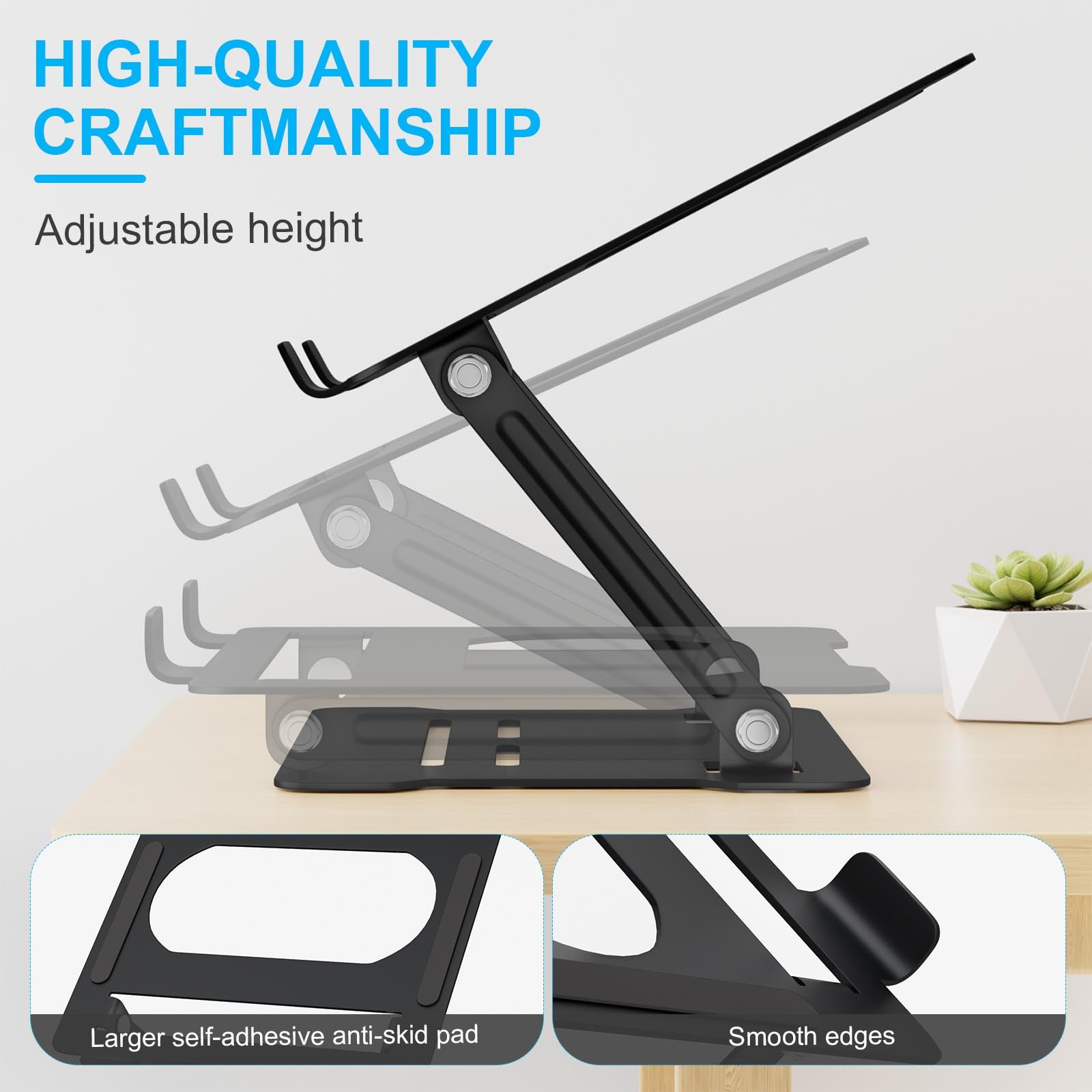 Підставка для ноутбука AXFEE Регульована по висоті, Чорна Портативна з вуглецевої сталі, Ергономічна складна, фото №3