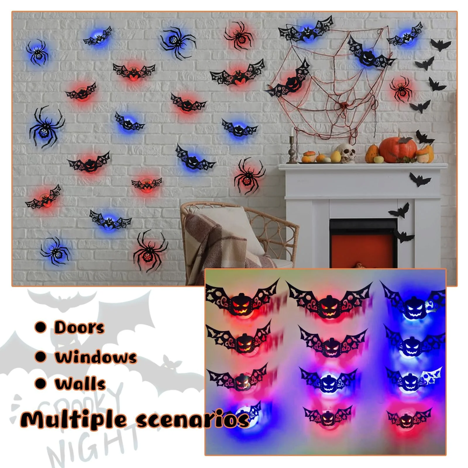Наклейки на стіну Halloween LED 3D Bats Spider Window Decoration DIY Набір 24 шт., фото №7 Наклейки на стіну Halloween LED 3D Bats Spider Window Decoration DIY Набір 24 шт., фото №7