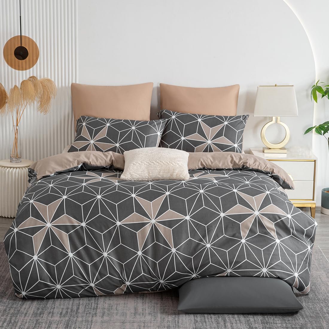 Постільна білизна Soifox, 135 x 200 см, сірий комплект - Геометричні комплекти з мікрофібри, підодіяльник 135 x 200 см з наволочкою, не потребує прасування та не мнеться, сучасний підодіяльник на блискавці, фото №1