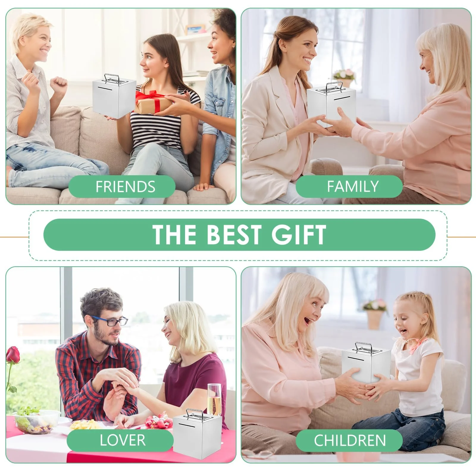 Скарбничка-сейф із нержавіючої сталі з ручкою велика з ключем, фото №5