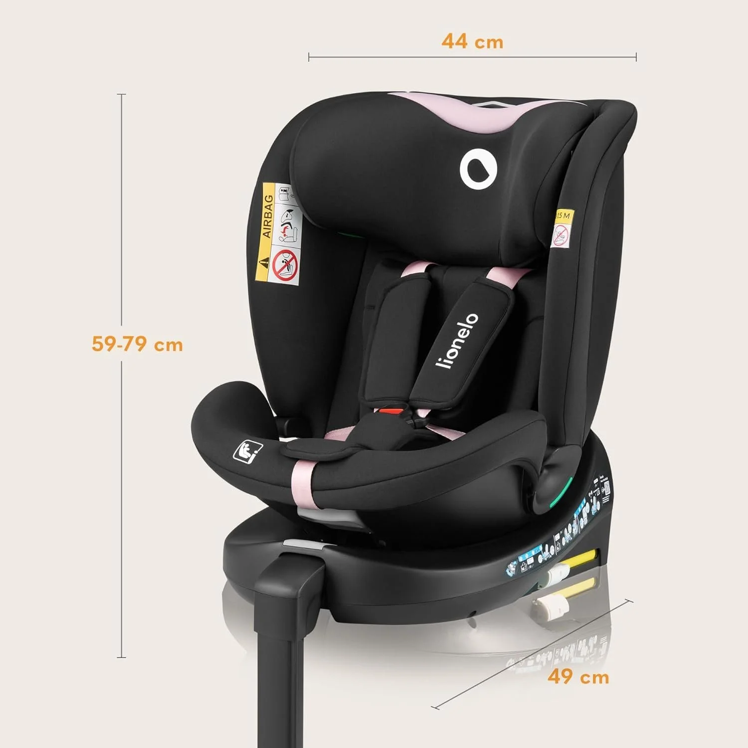 Дитяче автокрісло LIONELO Navy i-Size / З ISOFIX та поворотом на 360° / 0-36 кг / 40-150 см / 0-12 років / Регульований підголівник та нахил спинки / Чорне, фото №9 Дитяче автокрісло LIONELO Navy i-Size / З ISOFIX та поворотом на 360° / 0-36 кг / 40-150 см / 0-12 років / Регульований підголівник та нахил спинки / Чорне, фото №9