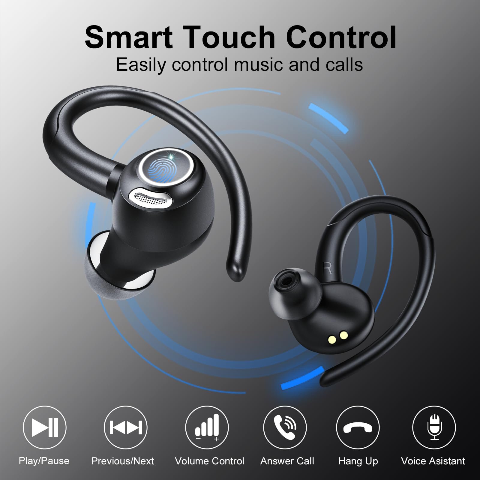 Bluetooth наушники Sports Wireless Bluetooth 5.3 с HD микрофоном 48 часов премиальный глубокий бас Dark Black, фото №6