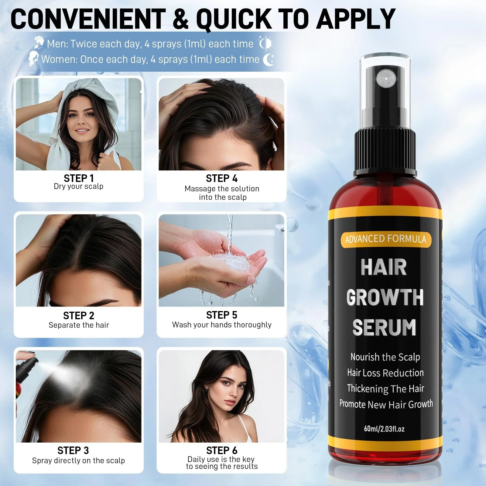 Сироватка для росту волосся YaaHei, 2 шт. по 60 мл, фото №6