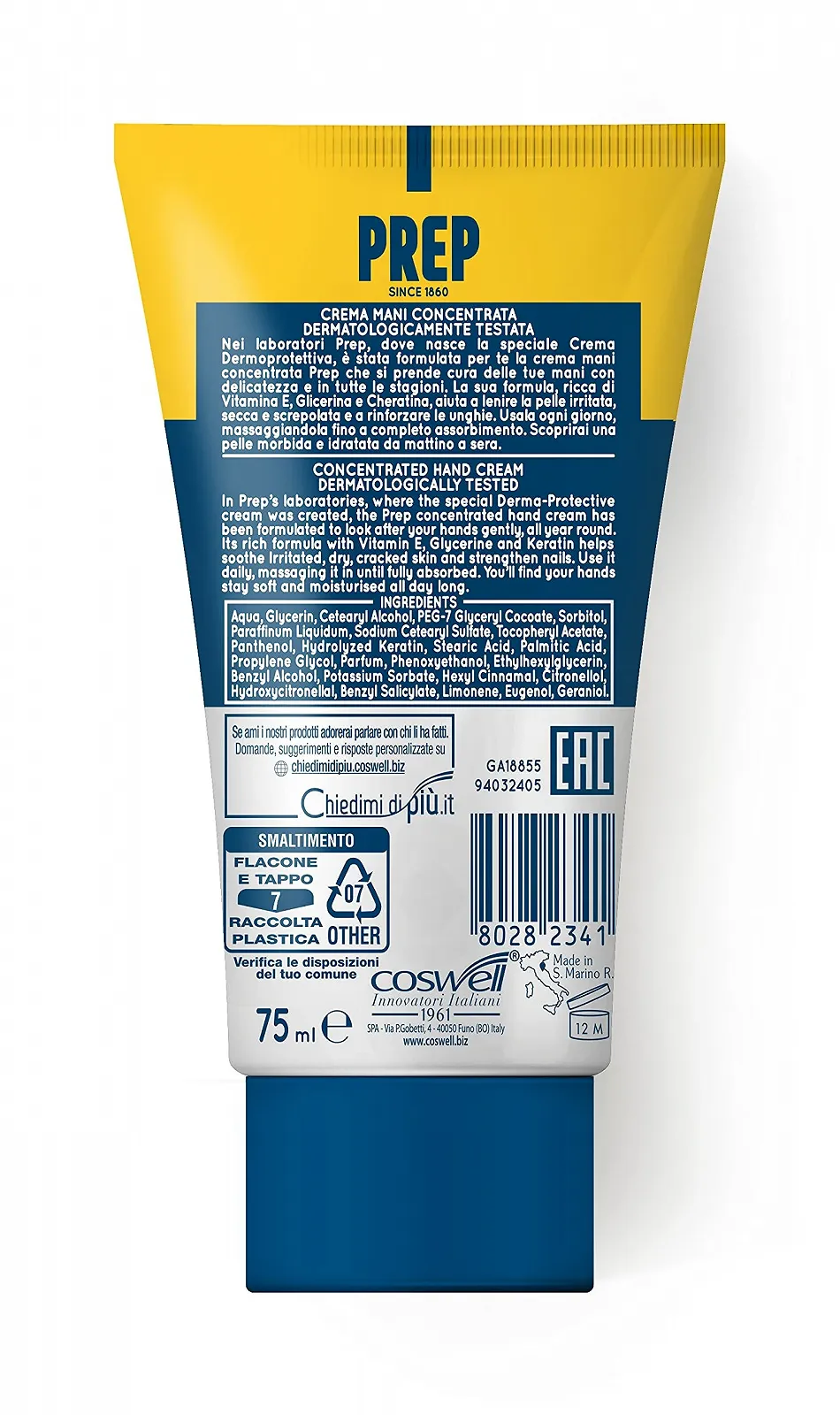 Крем для рук Prep Інтенсивний відновлюючий концентрований крем для рук для сухої шкіри з вітаміном Е, гліцерином та кератином, 75 мл, фото №2 Крем для рук Prep Інтенсивний відновлюючий концентрований крем для рук для сухої шкіри з вітаміном Е, гліцерином та кератином, 75 мл, фото №2