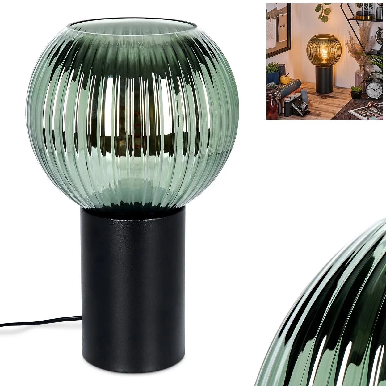 Настільна лампа HOFSTEIN Koyoto E27 металева чорно-зелена, фото №1
