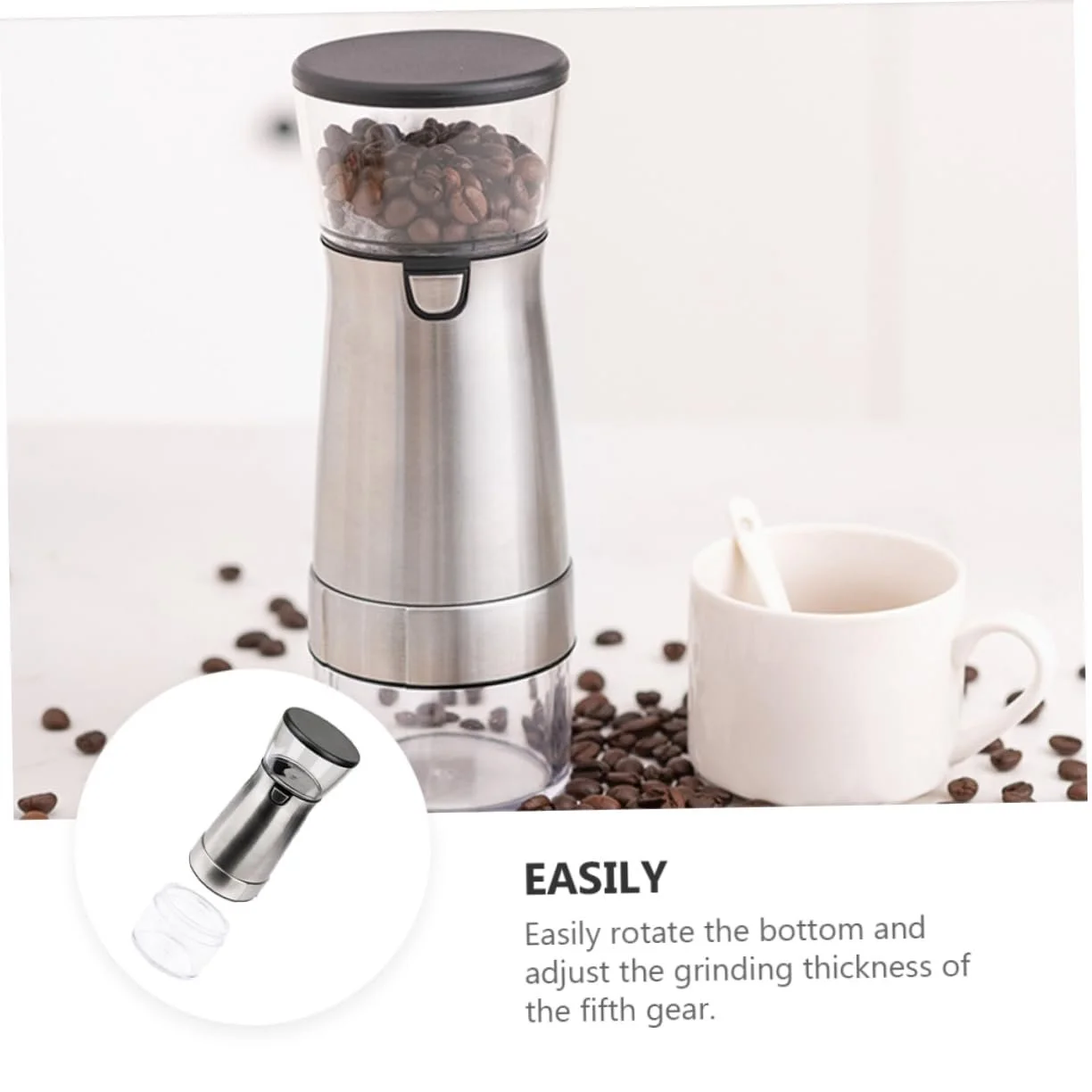 Автоматична кавомолка SOLUSTRE Електрична машина Керамічний сердечник Перезаряджається через USB Запуск однією кнопкою База, фото №6