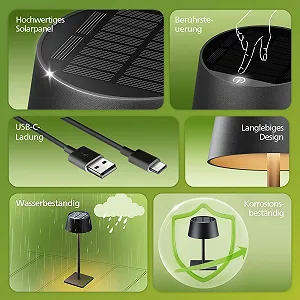 Настільна лампа Philips Solar на сонячній батареї портативна світлодіодна акумуляторна з 2 рівнями регулювання висоти сенсорна вологозахищена Чорний, набір з 2 шт. synthetic.ua - Фото 1