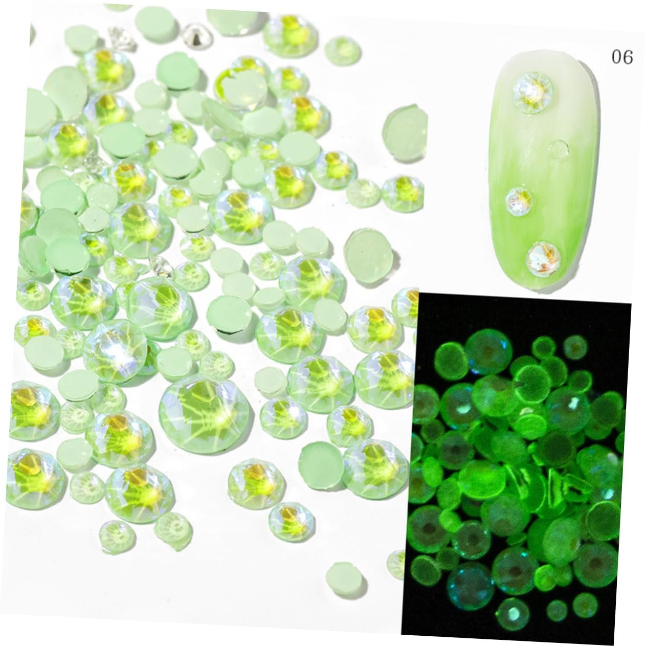 Стрази для нігтів Housoutil 6 кишень Флуоресцентні Камені для манікюру, фото №7