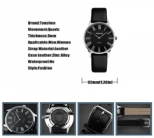 Аналоговий годинник TONSHEN Кварцовий Сріблястий нержавіюча сталь Чорний шкіряний ремінець, циферблат 7 мм synthetic.ua - Фото 1