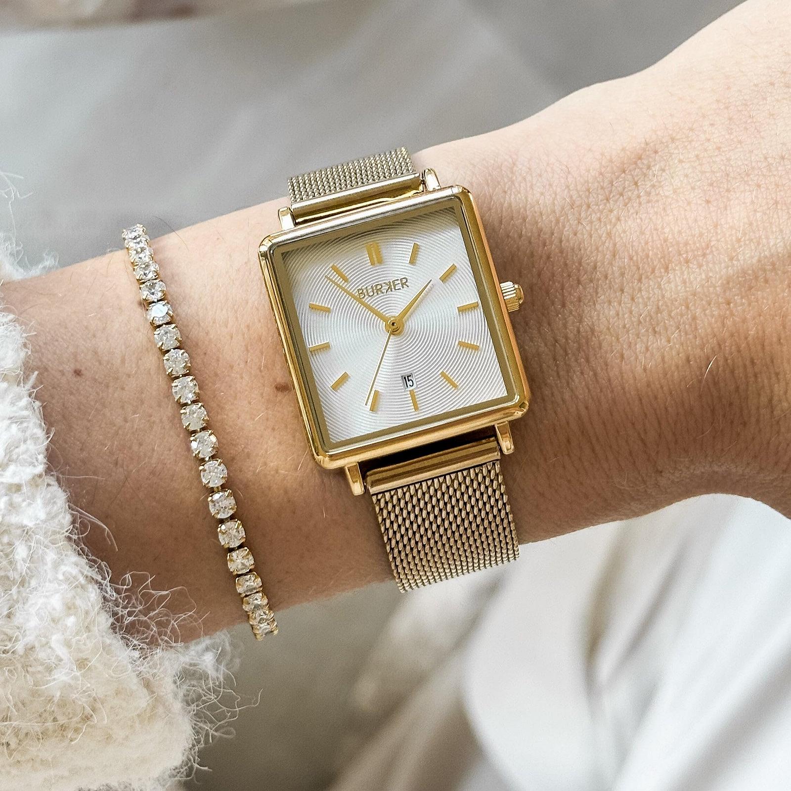 Жіночий годинник BURKER Daisy Квадратний Аналоговий Кварцовий Золотий, фото №5