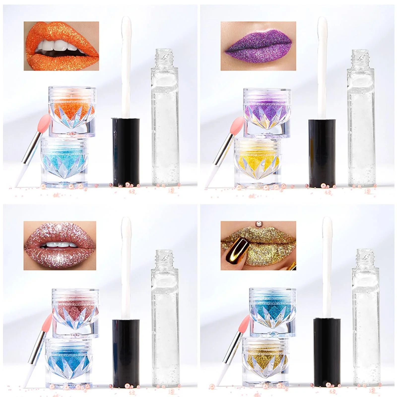 Блиск для губ Двоколірний Набір Блискітки, фото №5