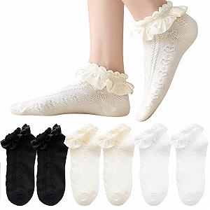 Носки с рюшами (6 пар) Черный Белый Абрикосовый - Фото 1