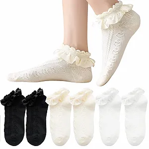 Носки с рюшами (6 пар) Черный Белый Абрикосовый - Фото 1