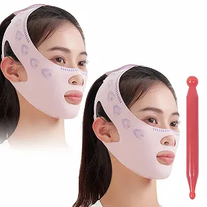 Маска для подбородка 2 шт Двойная маска для подбородка Маска для челюсти Двойная маска для подбородка V-образная маска для лица Двойная маска для подбородка для подтяжки V-линии Маска для подбородка Двойная маска для подбородка Маска для подтяжки V-линии с ручкой Гуа Ша - Фото 1