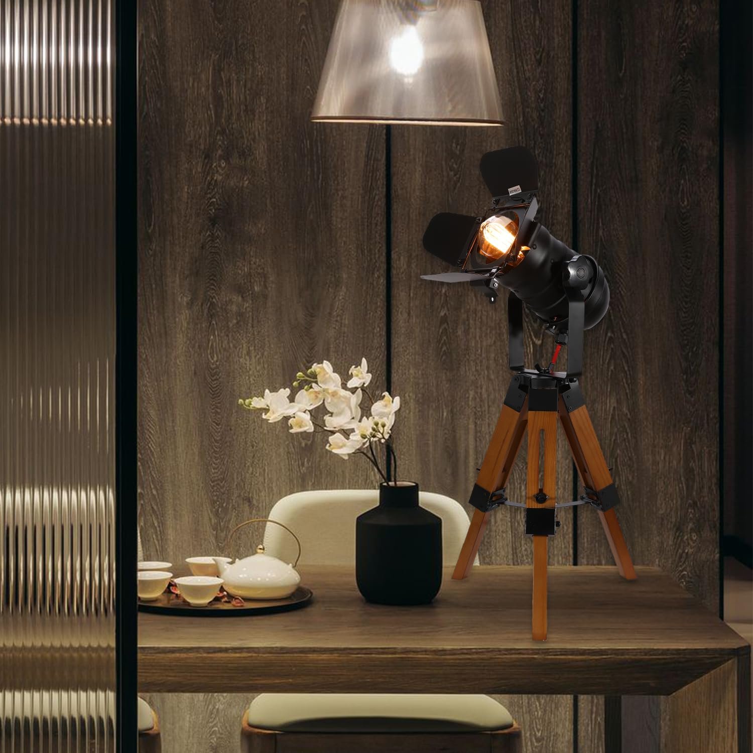 Настільна лампа Industrial Metal Wood Tripod 65 x 32 см Чорний, фото №3