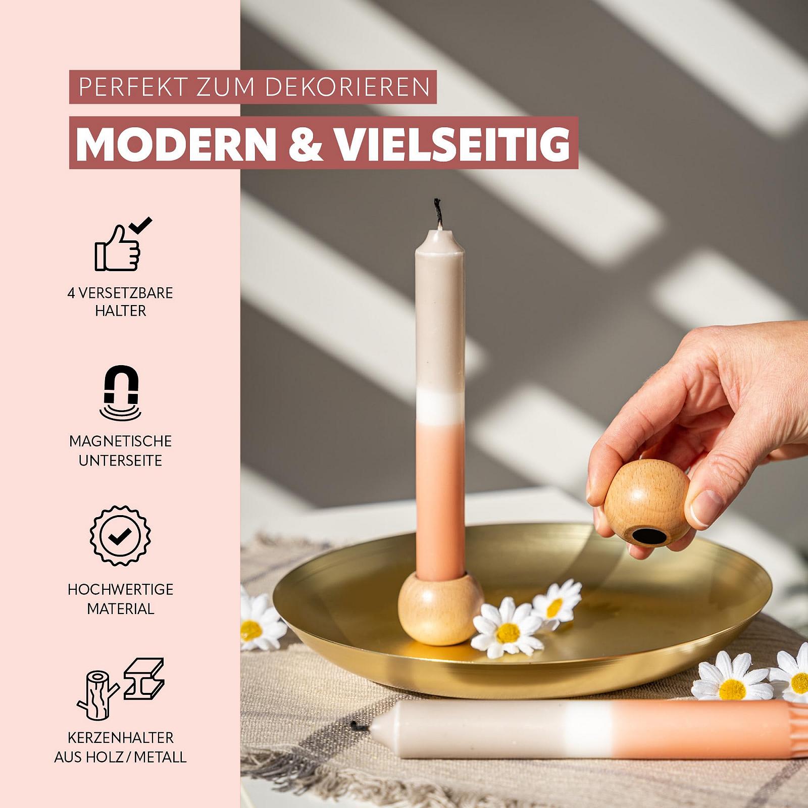 Тарілка для свічок bremermann з 4 магнітними тримачами для конічних свічок Метал/Дерево Золото, фото №3 Тарілка для свічок bremermann з 4 магнітними тримачами для конічних свічок Метал/Дерево Золото, фото №3