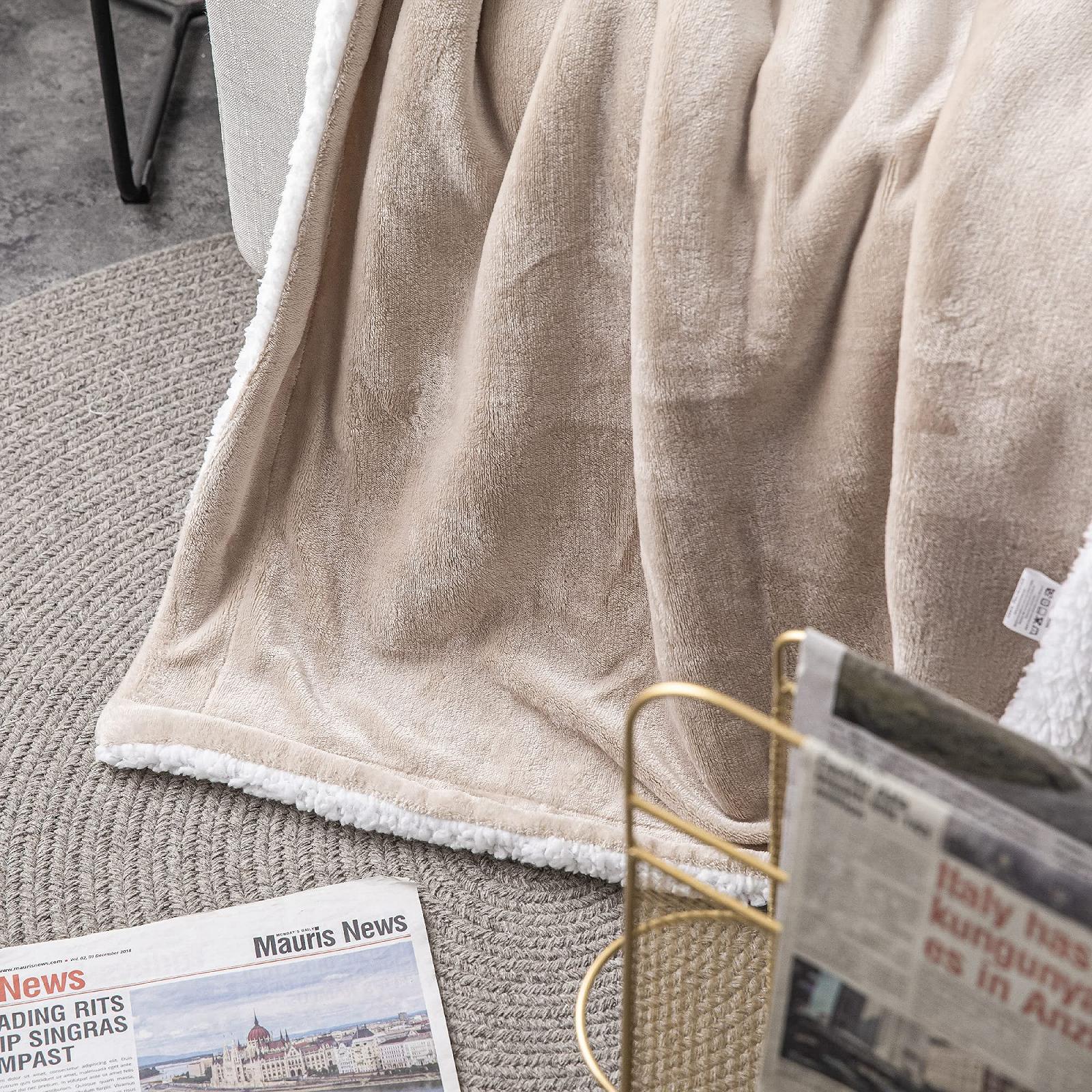 Покривало Mixibaby Sherpa Coral Fluffy, надм'яка та тепла Покривало з фланелевого флісу, 150 см x 200 см, бежева, фото №9