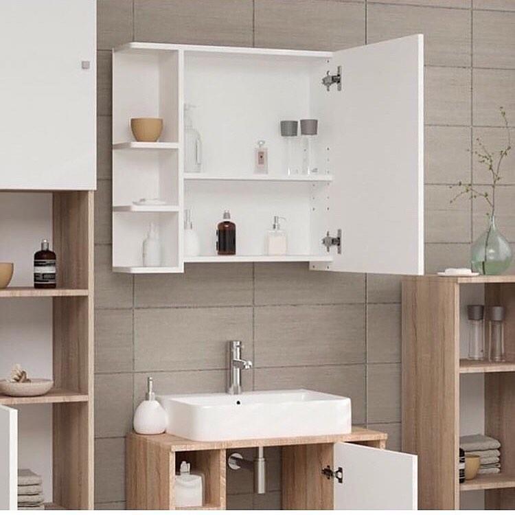 Полка навесная с зеркалом шкафчик в ванную влагостойкий ДСП зеркало, фото №2