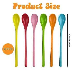 Ложки Пластиковые Длинные Набор 6 штук 19 см Разноцветные synthetic.ua - Фото 1