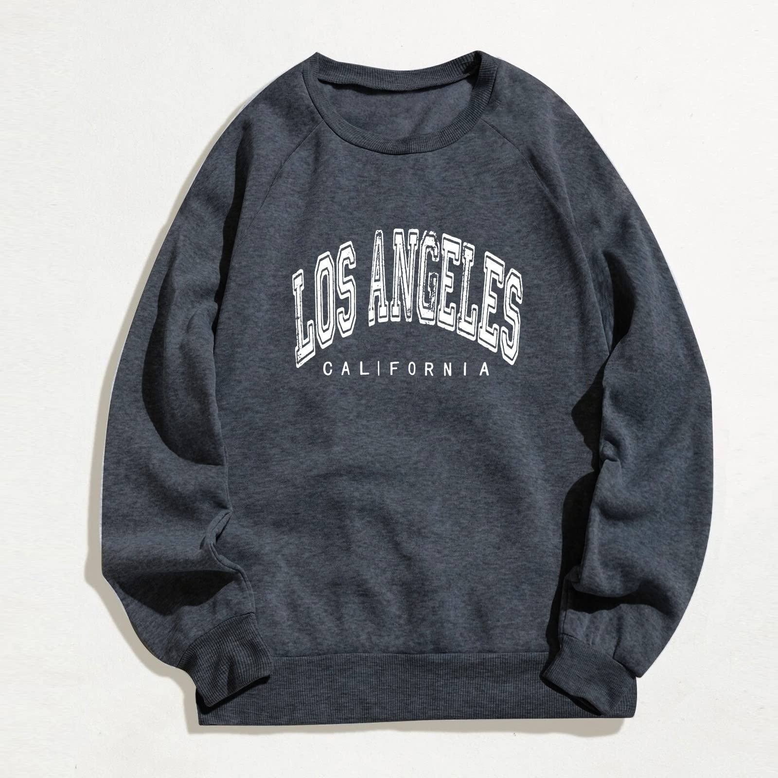 Женская Толстовка Los Angeles California Letter Print Графический Свитшот Круглый вырез Худи Повседневный Винтажный Смешной Наряды Рукав реглан Круглый вырез Свободный крой Однотонный Легкий, фото №4