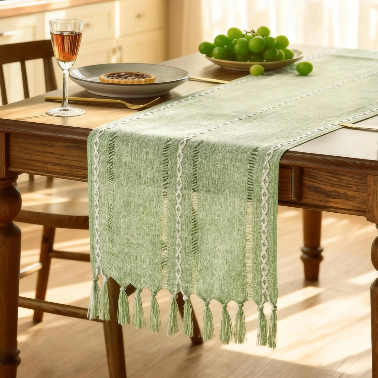 Ранер Tassels Boho 33.5 x 144 см Зелений, фото №3