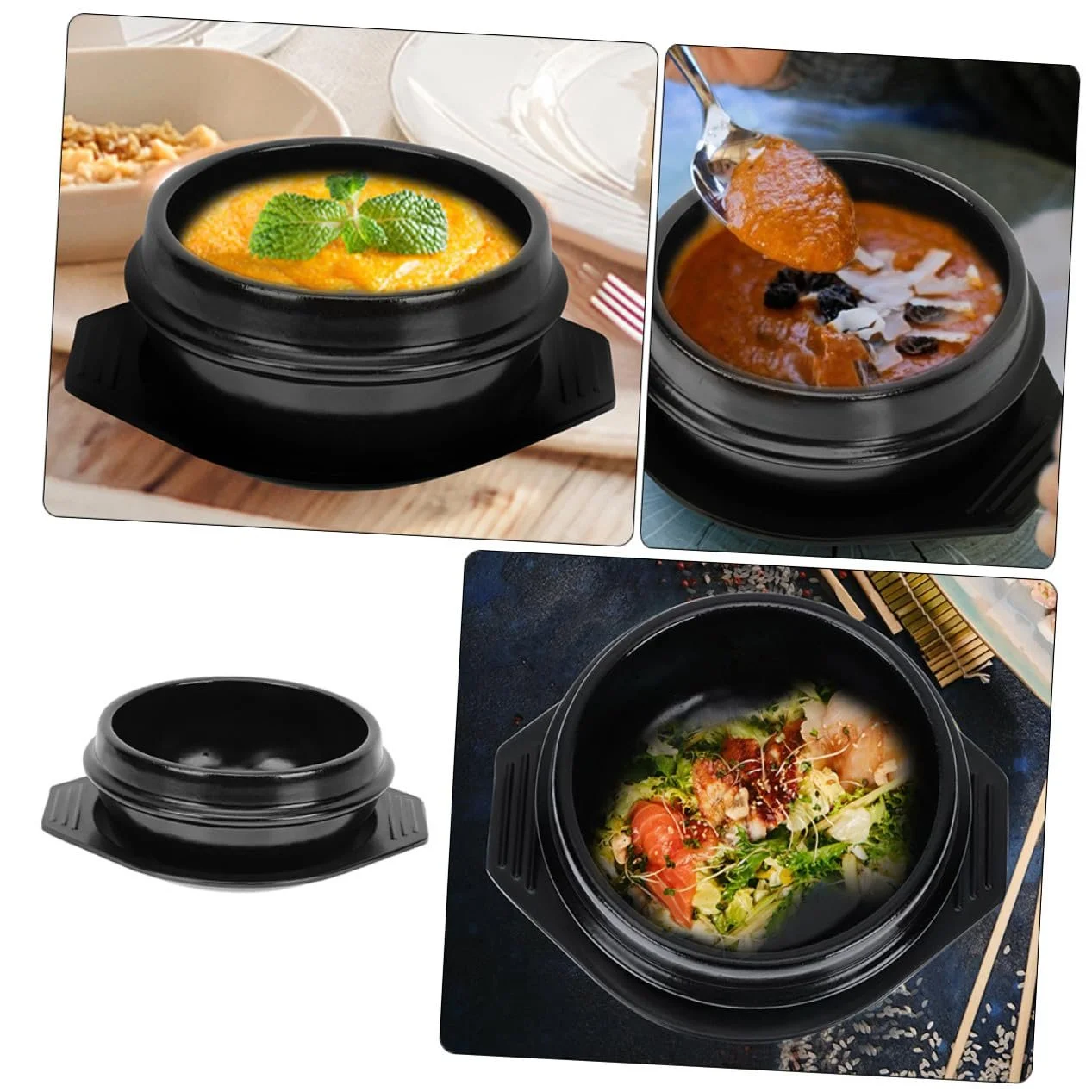 Каменная кастрюля из термостойкой керамики с нескользящим подносом для супа и тушения, фото №6