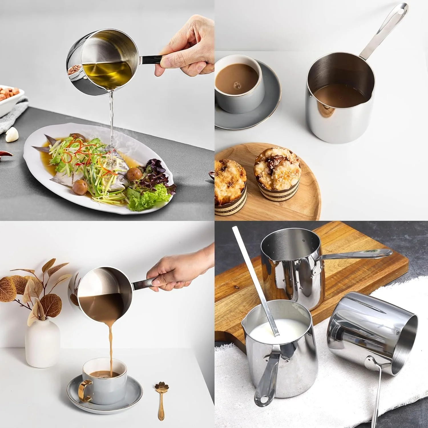 Турка з нержавіючої сталі для приготування кави, підігріву молока, розтоплювання масла, приготування лате, фото №4