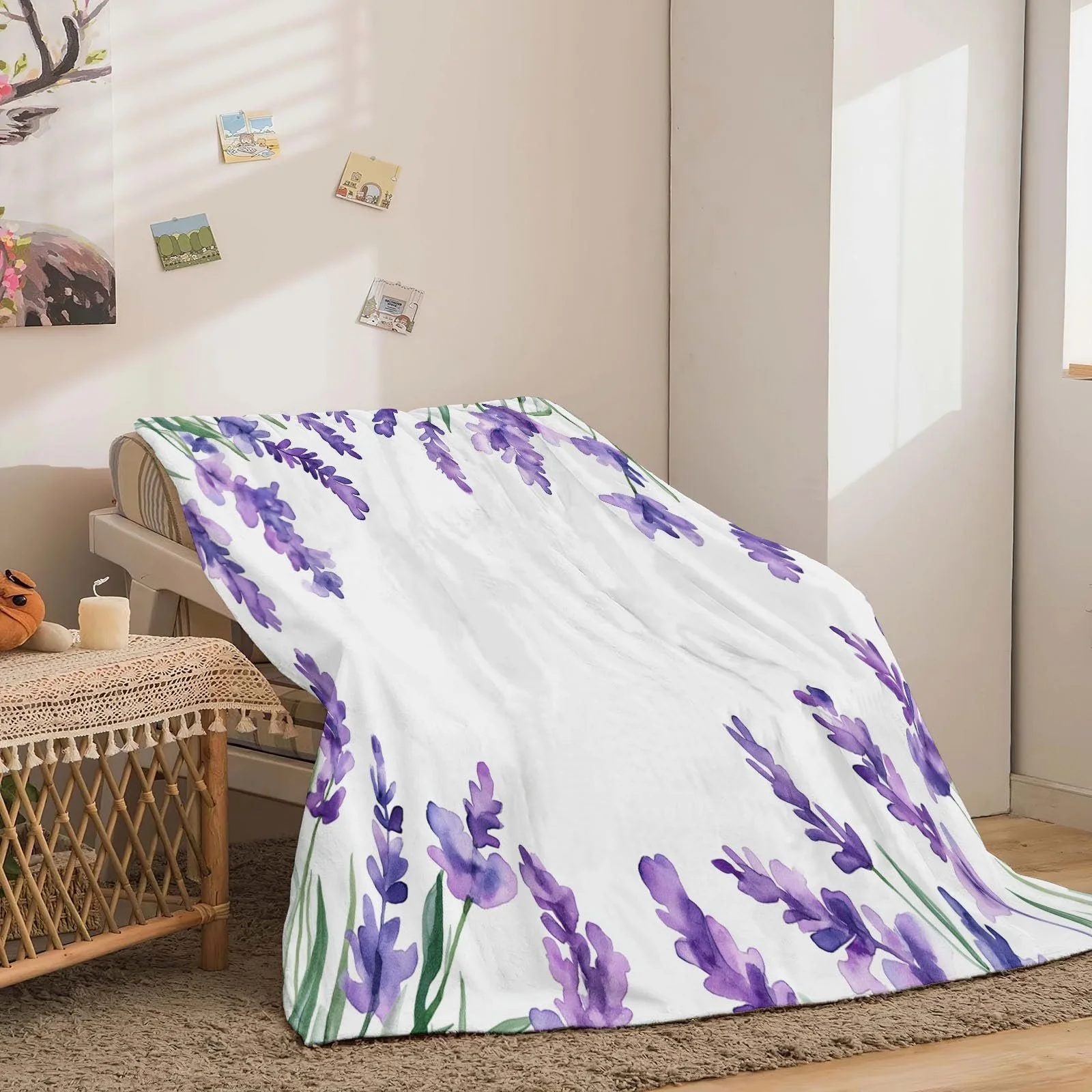 Плед фланелевый Premium, Акварельный лавандовый край, Фиолетовый, 200 x 200 см, фото №3