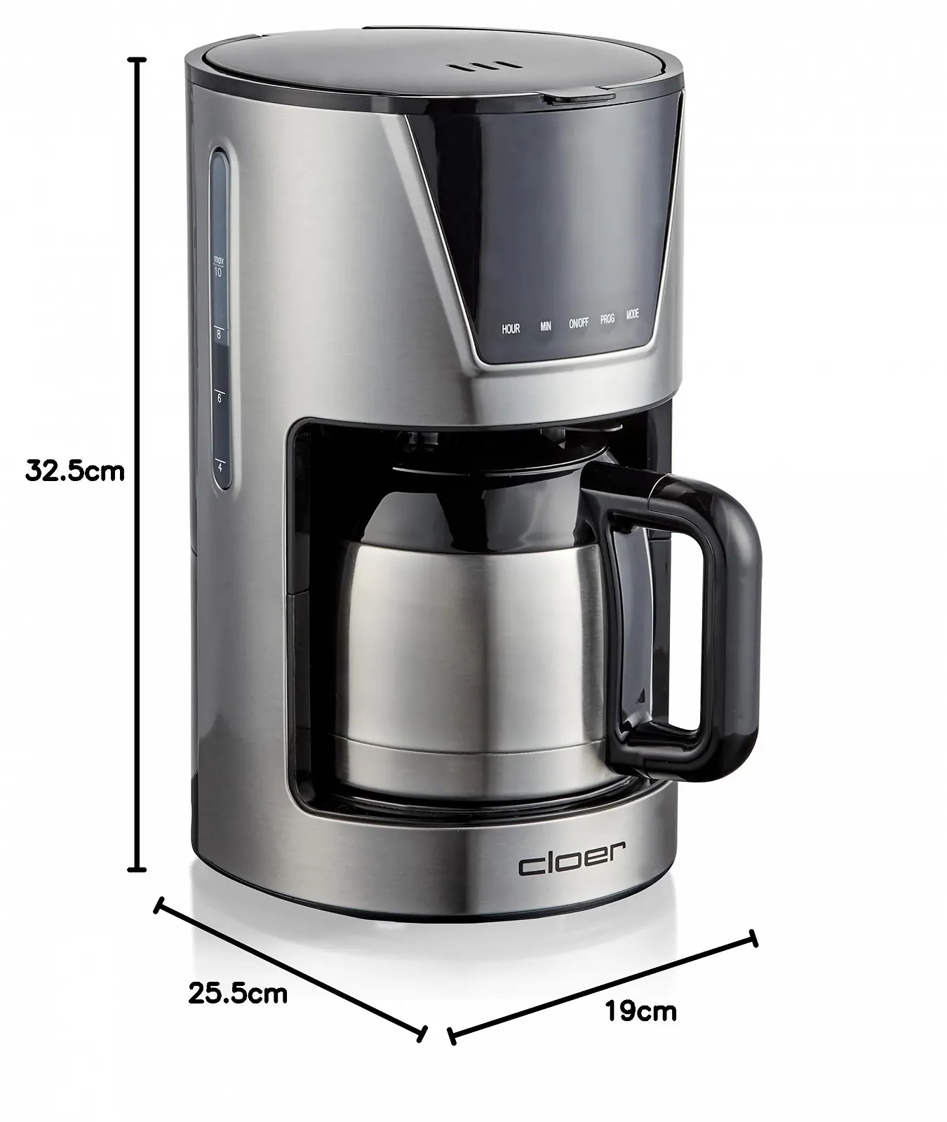 Фильтровая кофеварка Cloer 5258 на 10 чашек, 3 уровня аромата, LCD-сенсорный дисплей, Таймер, Капля-стоп и Автоотключение, Изолированный кувшин, Нержавеющая сталь, 800 Вт, Черная, фото №8